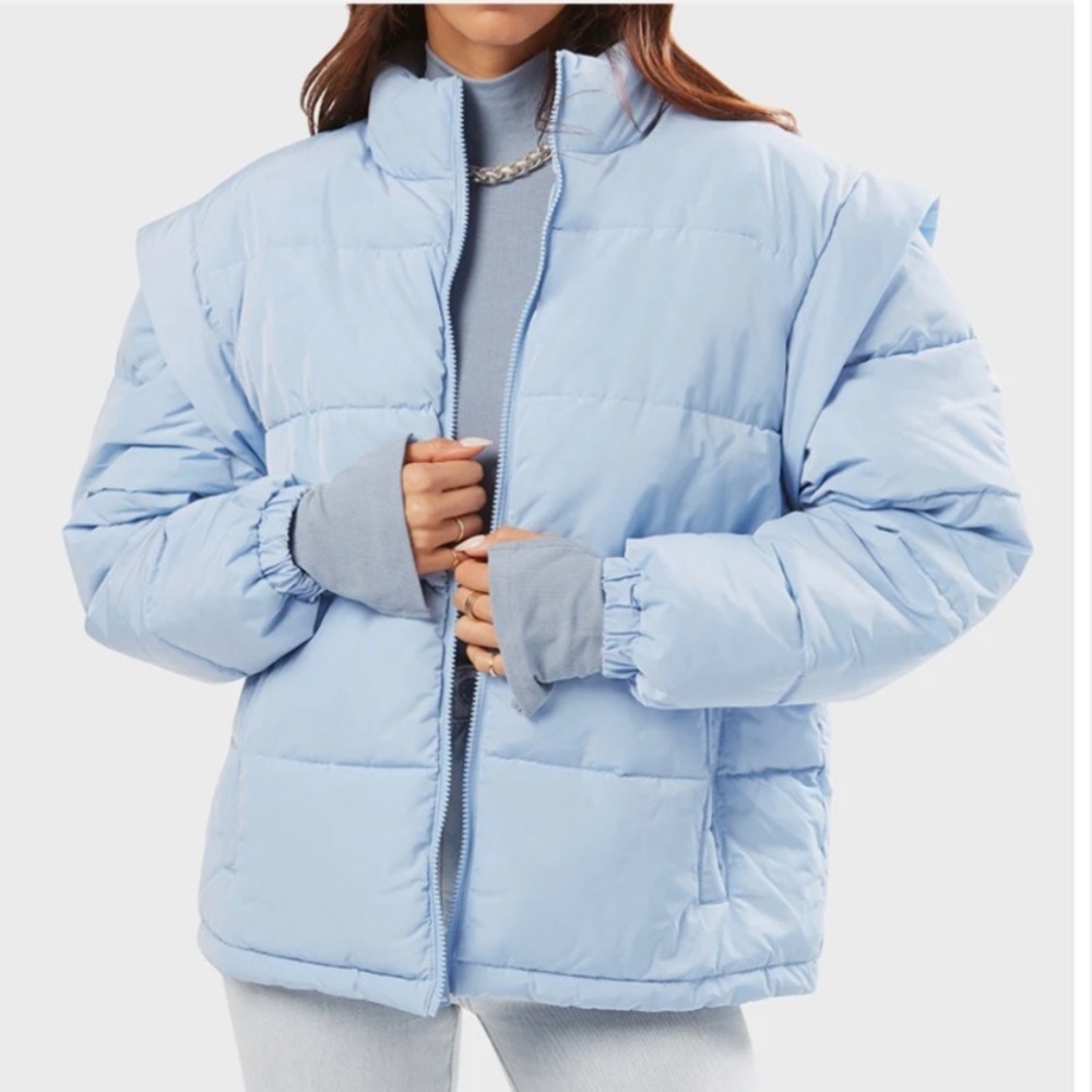 WeWoreWhat snap off sleeve nylon puffed jacket blue bell